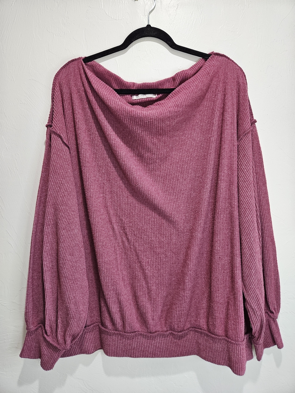 We The Free People Ribbed Off-Shoulder Sweater - Mauve Pink Womens Size Large - Picture 2 of 11